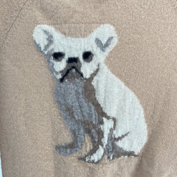 Philosophy Womens Cashmere Bulldog Sweater Camel Tan Graphic Cozy Luxe Winter - Picture 3 of 12